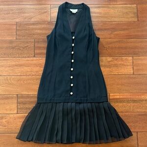 Vintage 90's Eloquence Black Sleeveless Pleated Dress Faux Pearl Buttons SZ 3-4